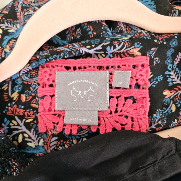 Anthro Vanessa Virginia Daytripper V Neck Paisley Smocked Waist Black Medium - Picture 5 of 6